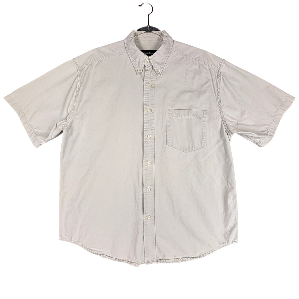 Eddie Bauer Mens Large Short Sleeve Button Down Shirt Beige Cotton WPL9647